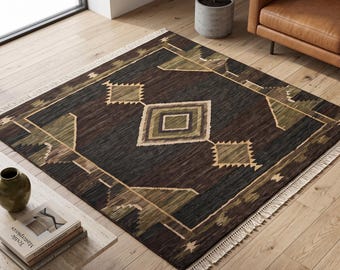 Hand Knotted Rug | Southwestern Tribal Style | Wool | Living Room | Area Rug | Custom Size Option