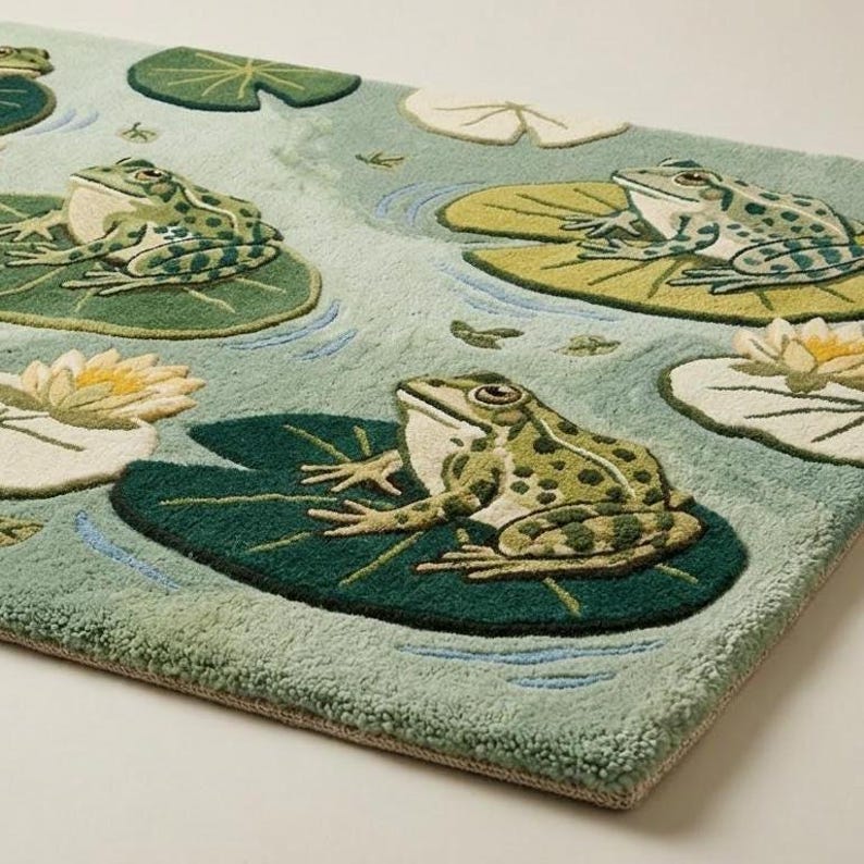 Frog Lily Pad Hand Tufted Rug | Cottagecore Wool | Kids Room 8x10 ...
