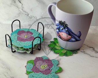 Posavasos de diamantes hechos a mano – Juego de 8 suculentas – Regalo colorido para decorar el hogar