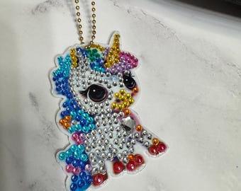 Handmade Unicorn Diamond Art Keychain, Pastel Rainbow Unicorn Purse Charm, Sparkly Backpack Accessory, Magical Unicorn Gift, Gift for Girls