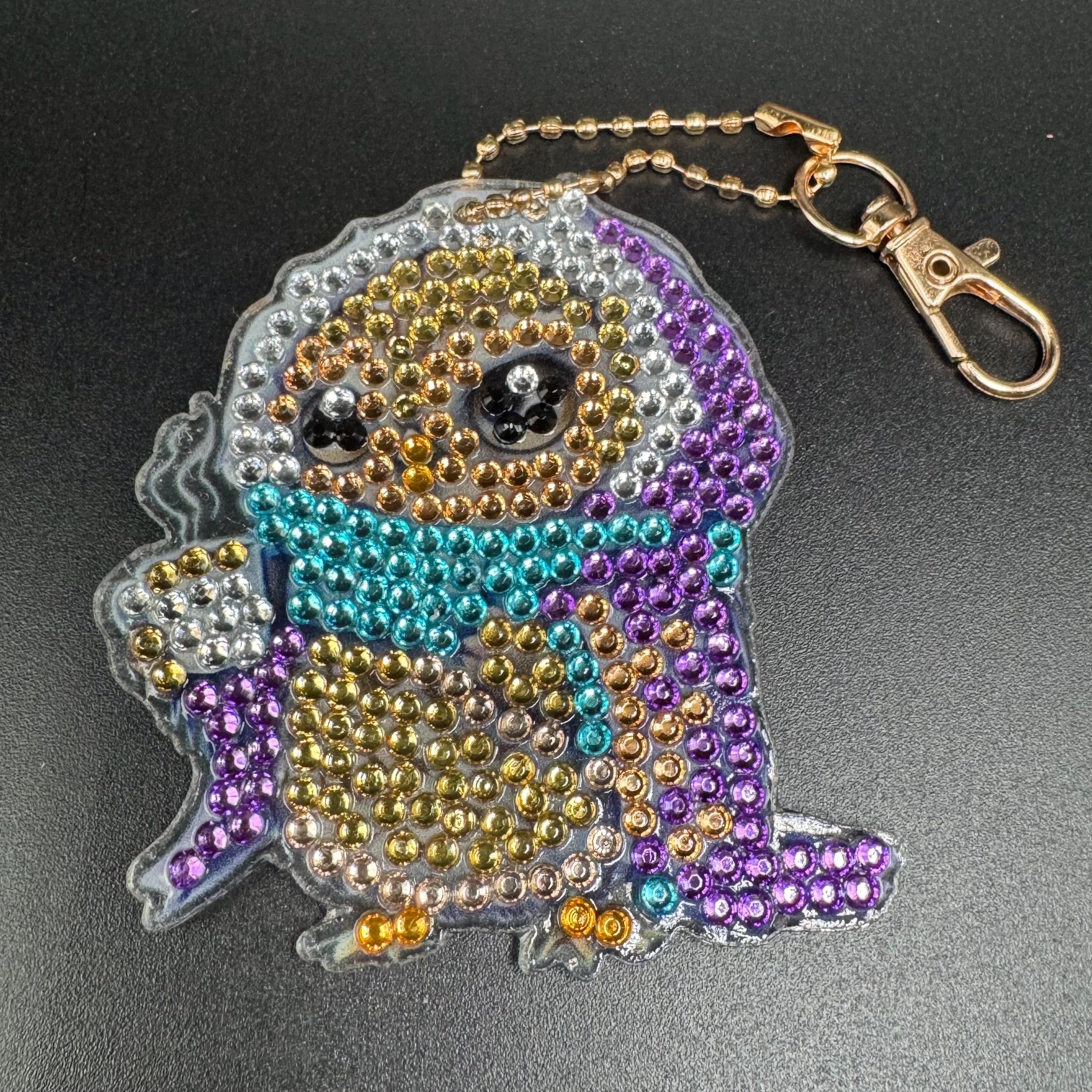 Handmade Diamond Art Owl Coffee Keychain – Sparkling Rhinestone Morning Gift