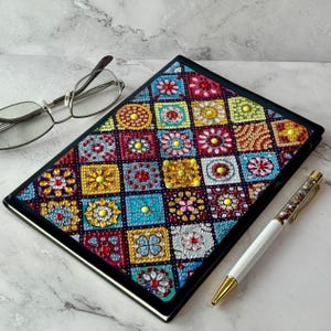 Handmade Diamond Art Notebook – Pattern Sparkle Journal – Faux Leather Art Gift