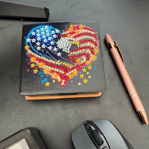 Handmade Diamond Art Notepad Holder – Sparkly Faux Leather Desk Organizer – Office Gift