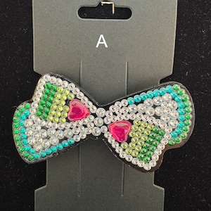 Diamond-Painted Bow & Heart Hair Clip: Alligator Style Barrette
