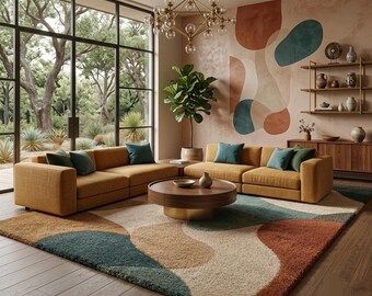 Hand Tufted Wool Area Rug, Abstract Modern Living Room Carpet, Plush Handmade Floor Rug