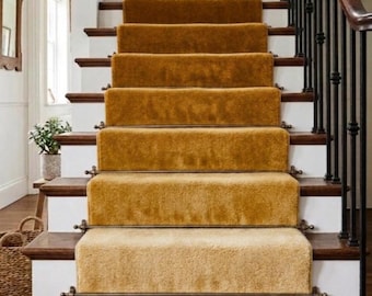 Hand-Tufted Wool Stair Runner, Gold Ombre Plush Carpet, Custom Hallway Rug