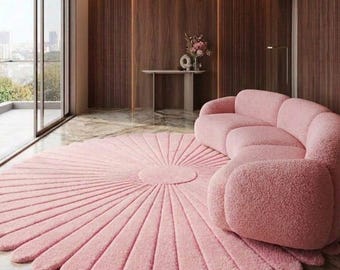 Hand Tufted Wool Flower Rug, Pink Plush Bedroom Carpet, Custom Size Floral Area Rug
