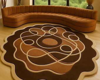 Hand Tufted Abstract Round Rug, Modern Retro Brown Beige Carpet