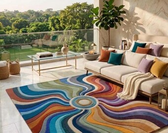 Hand Tufted Wool Area Rug, Abstract Wavy Pattern, Modern Designer Carpet (Custom Size)
