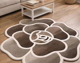 Hand Tufted Wool rugs Floral Rug, Modern Beige Brown Flower Shaped Carpet woll rug  10x10 size
