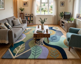 Hand-Tufted Wool Rug, Botanical Leaf Pattern, Modern Abstract Area Rug (Custom Size)