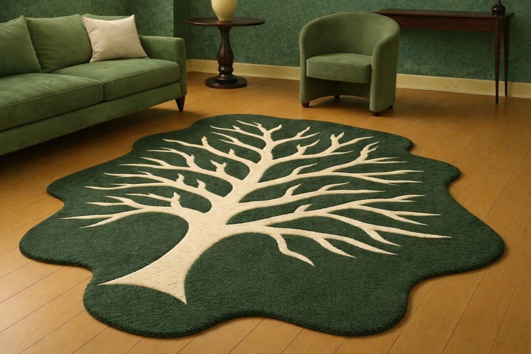Tree Design Rugs Hand-tufted Dark Green Tree Rug, Luxury Foyer Carpet - Etsy