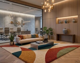 Hand Tufted Wool Area Rug, Modern Abstract Geometric Carpet, Plush Living Room Bedroom (10x14)