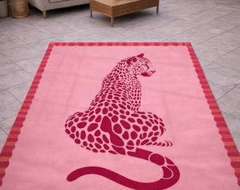 Pink Cheetah Hand-Tufted Rug: Modern Animal Print Area Carpet custom size 8x10