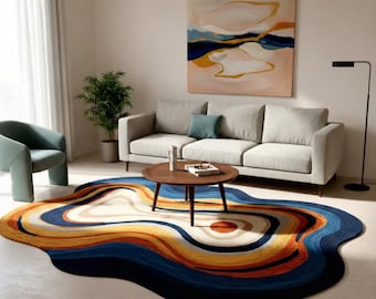 Modern Wavy Abstract Rug – Multicolor Hand-Tufted Carpet for Living Room 3×5 ft.