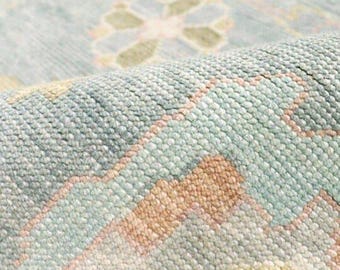 Hand Knotted Wool Rug, Sage Green Floral Abstract, Modern Boho Carpet