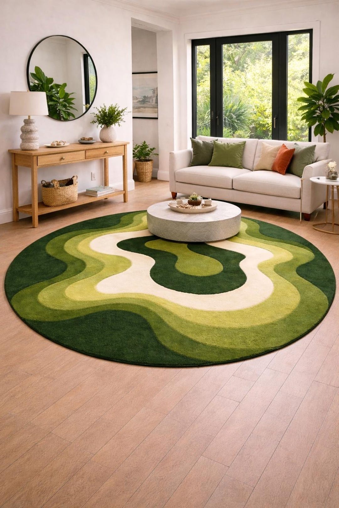 Hand Tufted Wool Abstract Green Round Rug, Organic Shape Area Carpet - Etsy