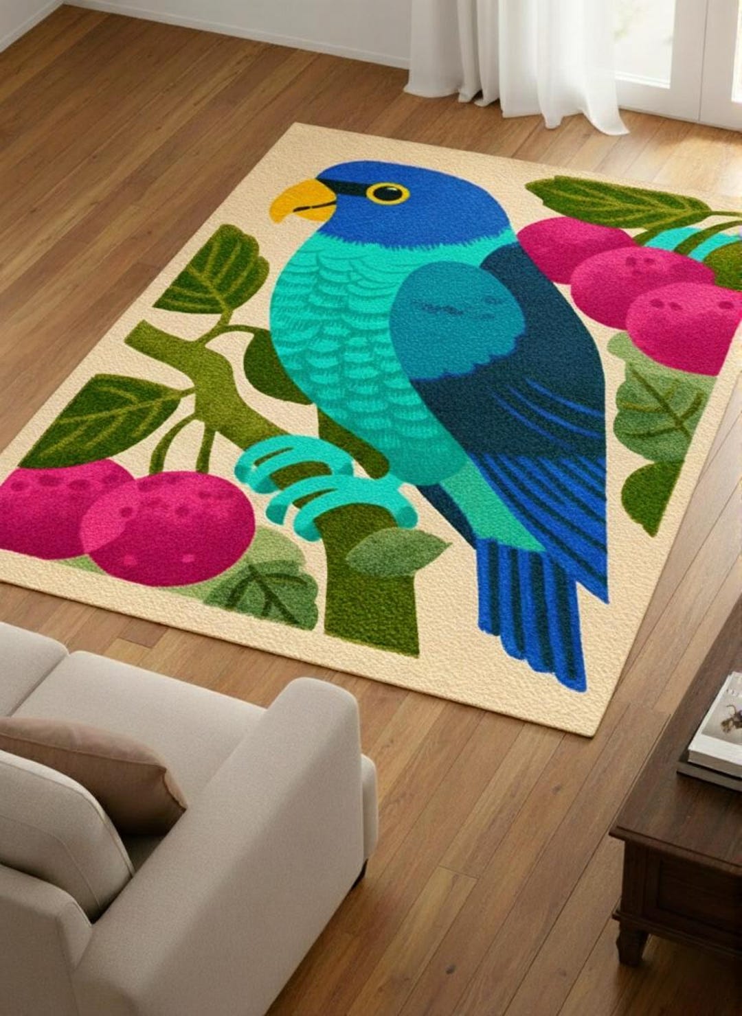 Bright Bird Rug Colorful Parrot Bird Hand-tufted Area Rug | Modern Tropical Living Room ...