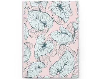 Blue Botanical Leaves Hardcover Journal | Pink Floral Notebook