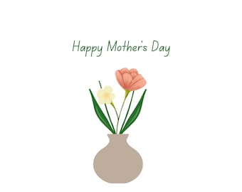 Mother’s Day Card – Simple Flower in Vase | Folded 5" x 7" | Blank Inside