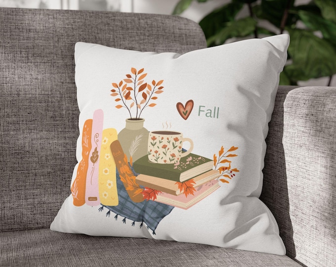 Featured listing image: Fall Cozy Books and Mug Pillow Cover ONLY | Square Pillow