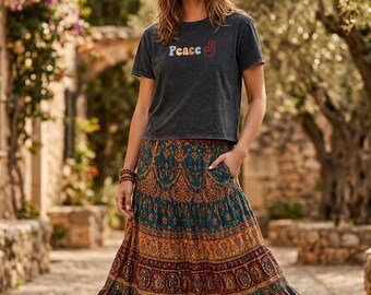 Peace-Vintage Wash Drop Shoulder T-shirt