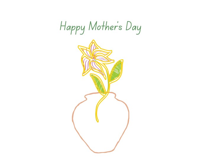 Featured listing image: Mother’s Day Card – Vase & Flower | Folded 5" x 7" | Blank Inside