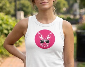Rabbit Graphic Crop Tank Top – Washed Cotton Sleeveless Summer Shirt