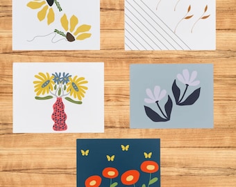 Assorted Modern Floral Card Set – Flat, Blank, 5.5" x 4.25