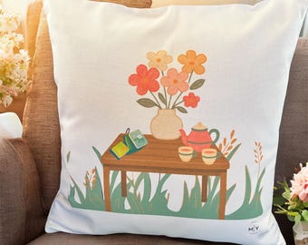 Floral Cotton Canvas Pillow Cover – 18" x 18"
