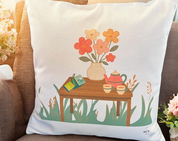 Featured listing image: Floral Cotton Canvas Pillow Cover – 18" x 18"