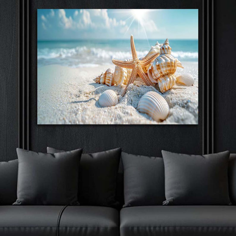 Seashell Starfish Beach Glass Art, Coastal Ocean Wall Decor, Summer Sea ...