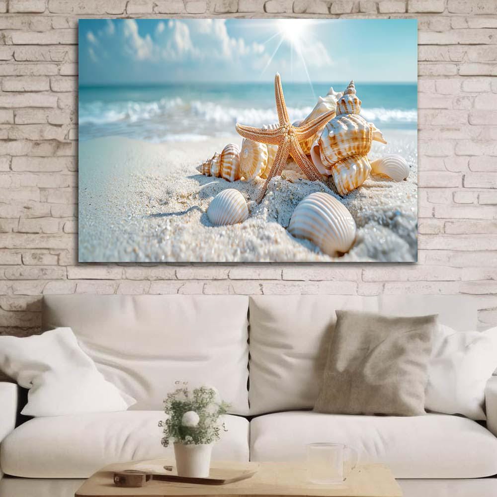 Seashell Starfish Beach Glass Art, Coastal Ocean Wall Decor, Summer Sea ...