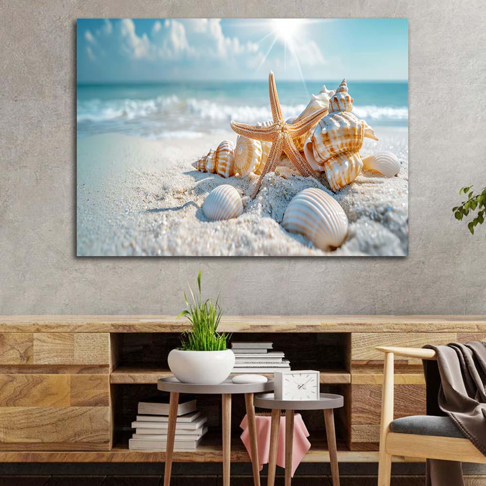 Seashell Starfish Beach Glass Art, Coastal Ocean Wall Decor, Summer Sea ...