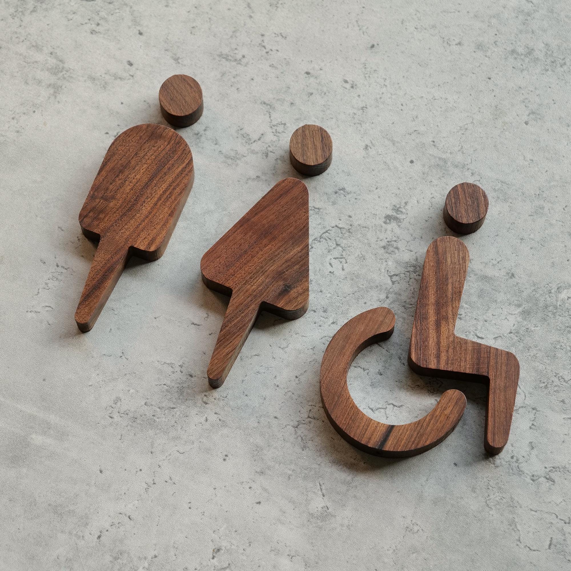 Walnut Signs Wood Restroom Signs, Walnut Oak Bathroom Sign, Men Women Handicap ...
