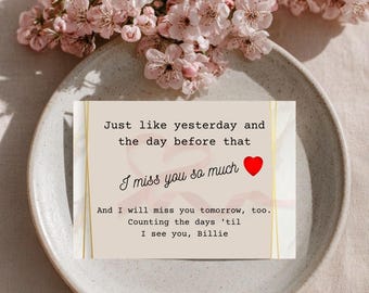 I Miss You Card Printable | Long Distance Greeting, Thinking of You, Sentimental Card, Instant Download PDF