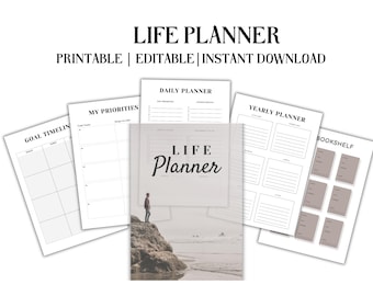 Planificador de vida imprimible / Organizador de objetivos, planificación diaria, semanal y mensual, planificador de crecimiento personal y productividad (PDF)