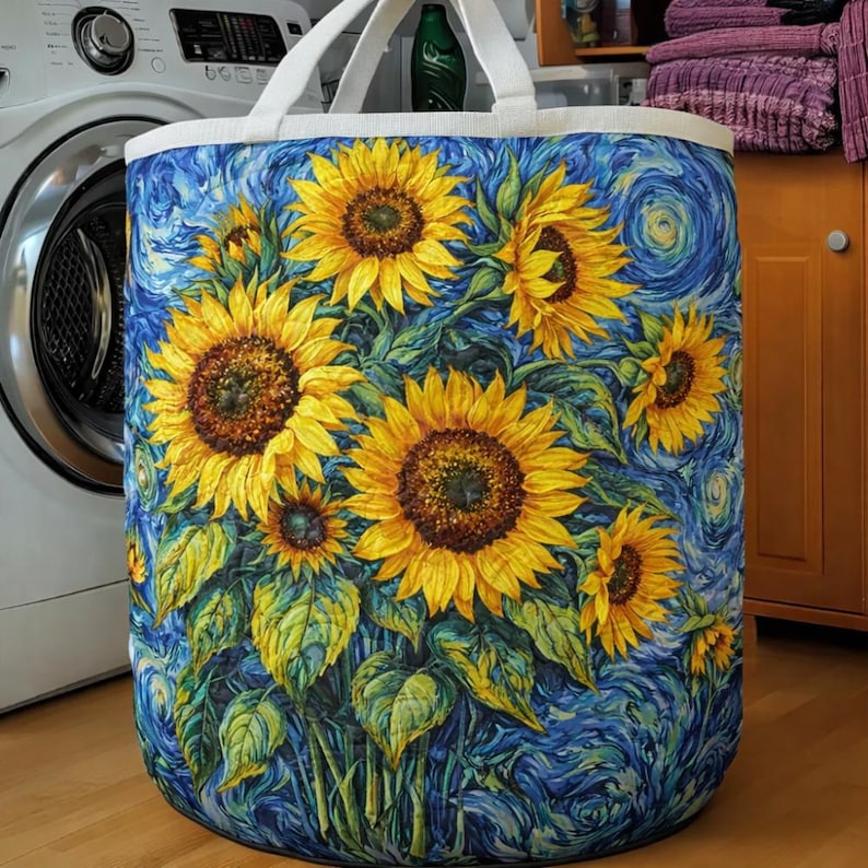 Handmade Floral Sunflower Quilted Laundry Baskets, Decorative Storage ...