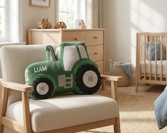 Cojín personalizado con forma de tractor: cojín con nombre personalizado y forma de tractor agrícola, regalo único para un amigo.