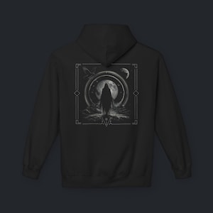 Void Walker Hoodie - Dark Occult Moon Art, Heavy Metal Aesthetic Hoodie, Mystical Grim Design, Black Unisex Streetwear