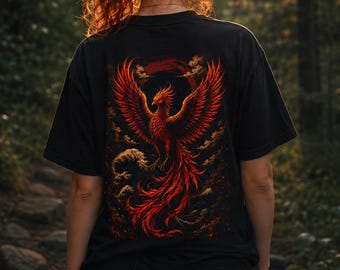 Eternal Phoenix Shirt, Japanese Phoenix T-Shirt, Fire Bird Graphic Tee, Dark Fantasy Streetwear, Mythical Phoenix Shirt, Gothic Unisex Tee