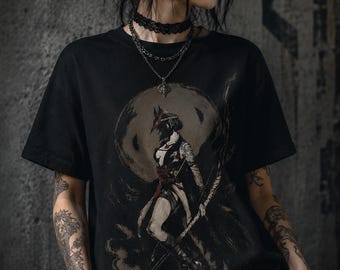 Tengu Yokai Shirt, Japanese Mythology T-Shirt, Dark Fantasy Crow Spirit Tee, Gothic Anime Streetwear, Japanese Folklore Gift