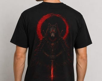 Wolf Ronin T-Shirt, Samurai Wolf Shirt, Japanese Dark Fantasy Tee, Gothic Streetwear Shirt, Red Moon Graphic Tee, Japanese Aesthetic Gift