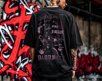 Camiseta gótica con estampado, camiseta emo, camiseta emo trap, ropa urbana Y2K, ropa alternativa, camiseta holgada de estilo vintage.