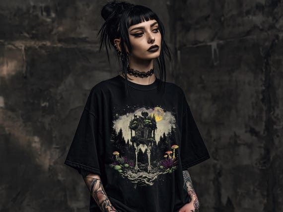 Baba Yaga Hut Shirt, Dark Fantasy T-Shirt, Slavic Folklore Tee, Witch House Graphic Shirt, Gothic Forest Cottage Tee, Horror Art Tee