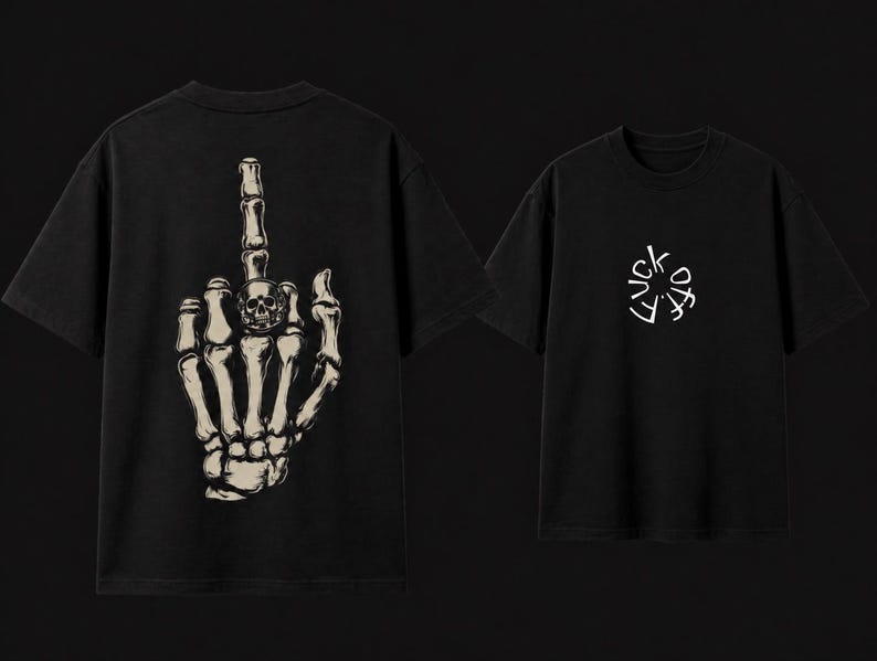Minimalist Skeleton Hand T-Shirt, Middle Finger Skull Design, Gothic Streetwear Tee, Unisex Comfort Colors Shirt image 3