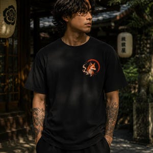 Camiseta vintage de zorro, camiseta Kitsune Spirit, camiseta japonesa de zorro, camiseta de zorro adorable, mitología japonesa, camiseta Wild Spirit, camisetas de algodón extragrandes imagen 7