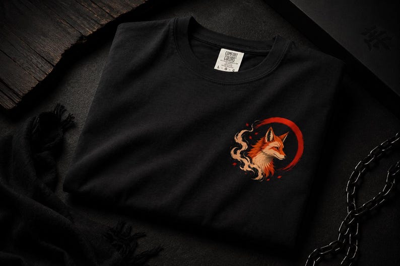 Camiseta vintage de zorro, camiseta Kitsune Spirit, camiseta japonesa de zorro, camiseta de zorro adorable, mitología japonesa, camiseta Wild Spirit, camisetas de algodón extragrandes imagen 4
