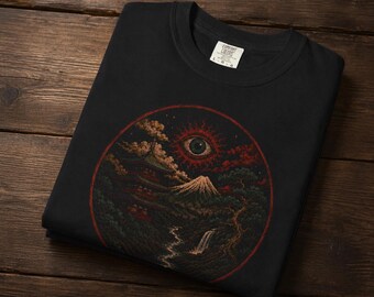 Japanese Occult Shirt, Dark Aesthetic Tee, Mount Fuji Shirt, All Seeing Eye Shirt, Japanese Streetwear, Gothic Graphic Tee, Mystic Japan Art
