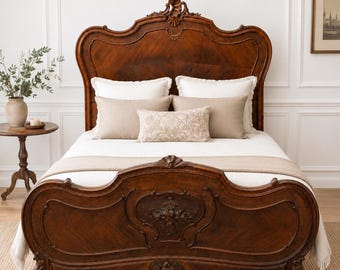 Vintage French Style Carved Wooden Bed Frame